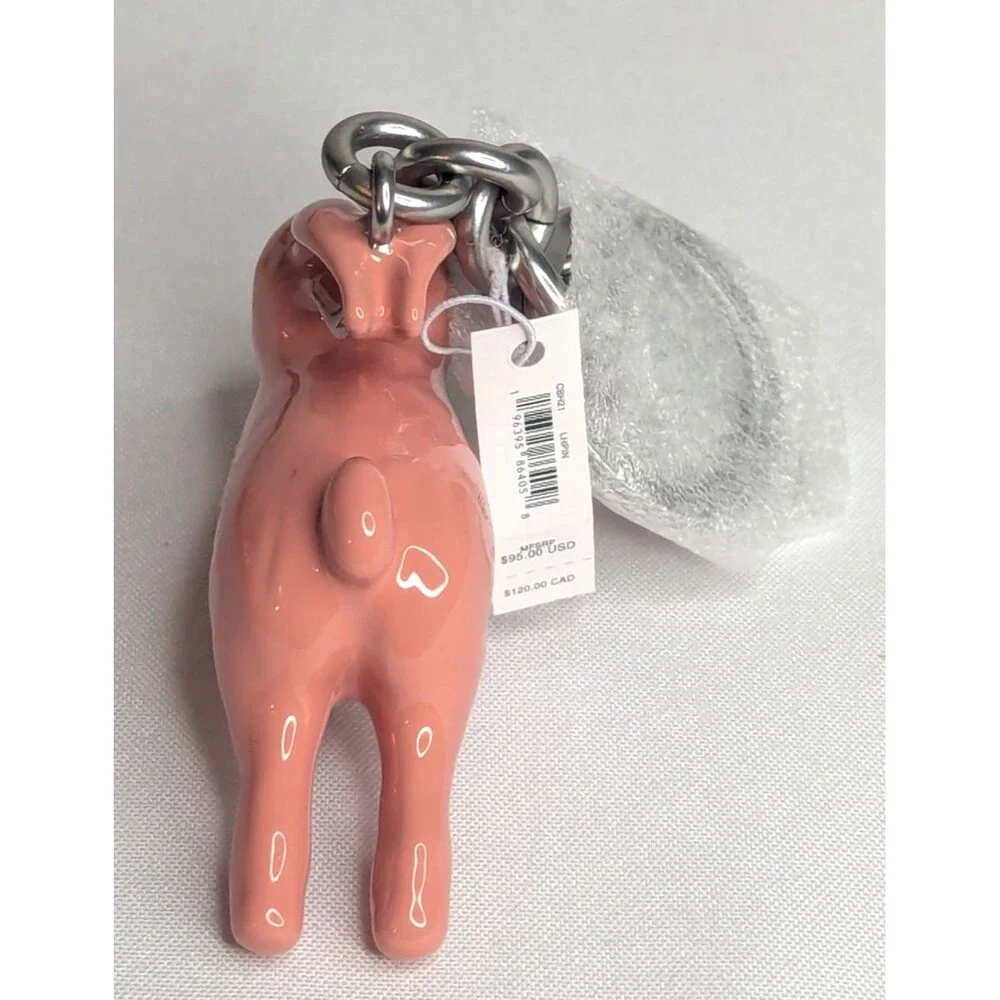 NWT Coach Bunny Rabbit Bag Charm Keychain Fob Silver / Coral Pink CBH21 - Picture 3 of 6